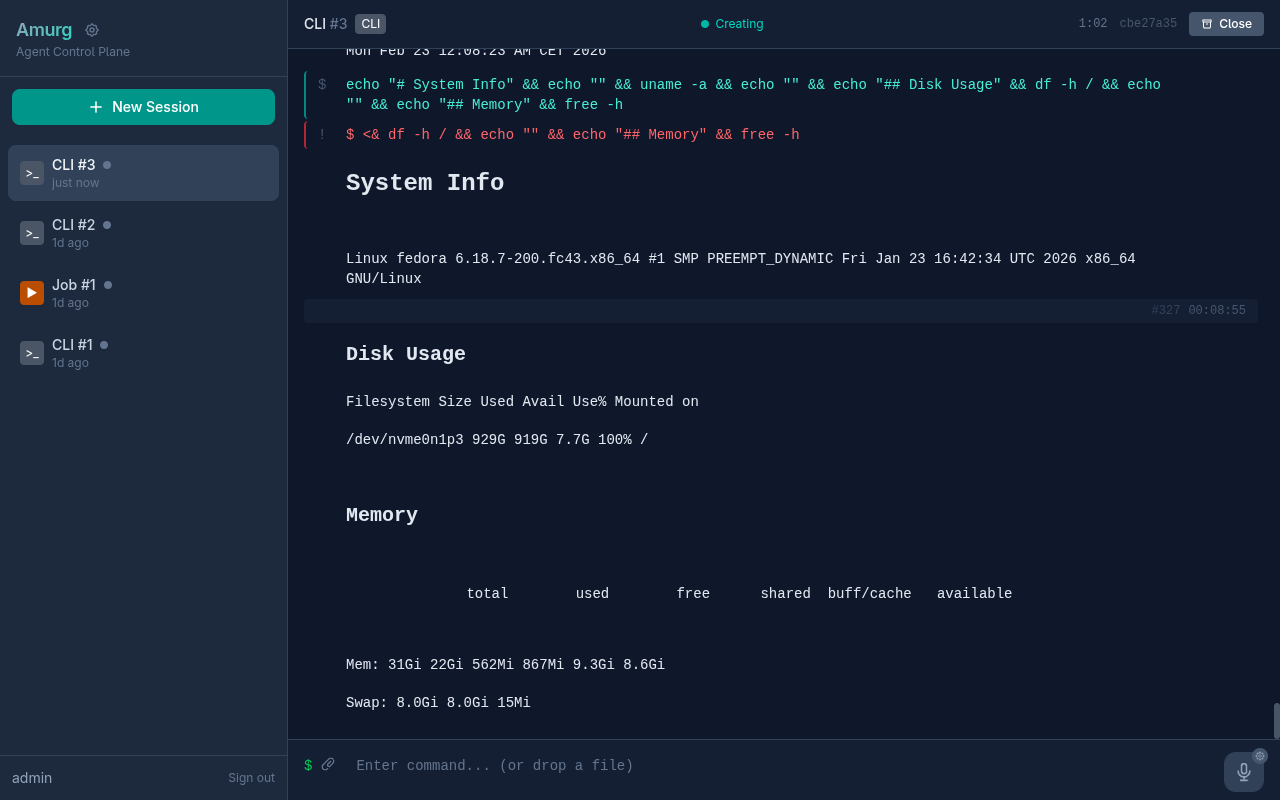 Amurg desktop session history view